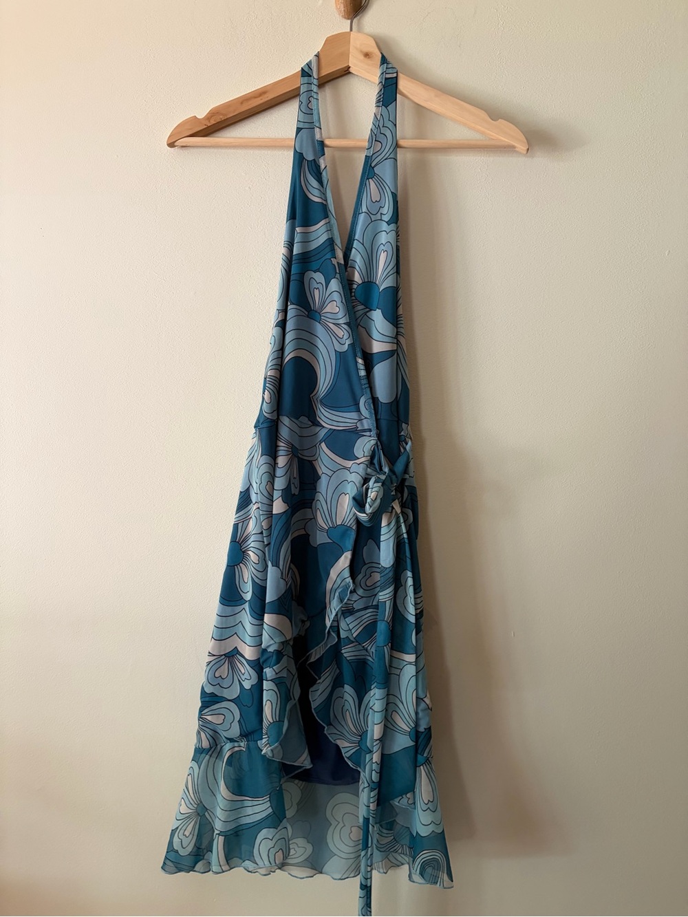 Urban Outffiters Blue Floral Halter Wrap Dress